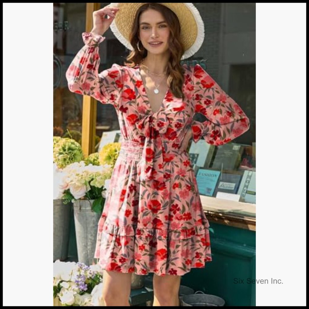 Polyester Elastane Mini Dress with Deep V Neck an… - image 4